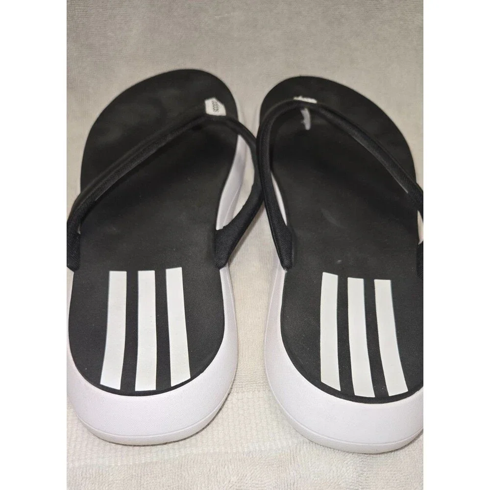 Adidas Comfort Flip Flops Womens Black White Slip On Thong Sandals Sz 10
